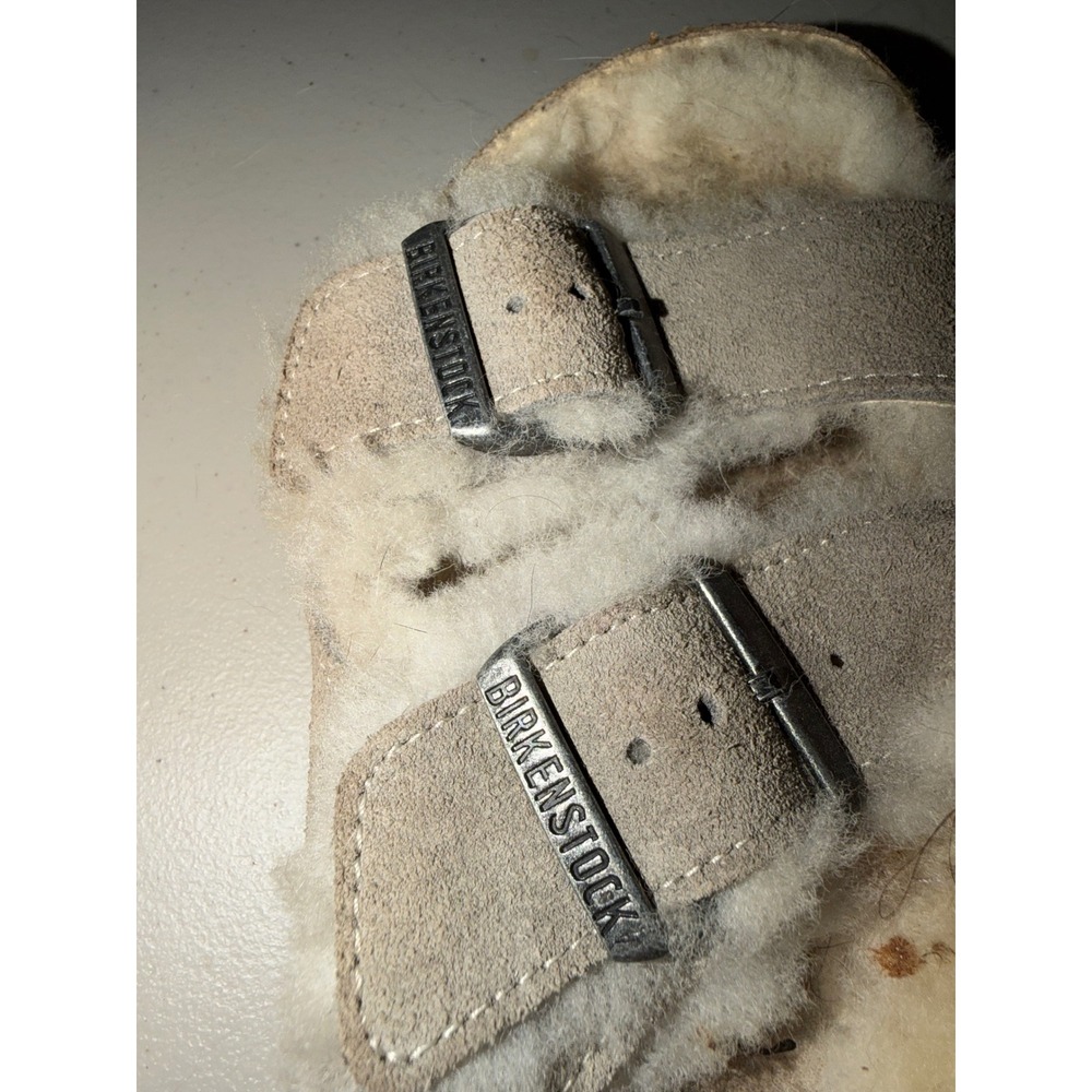 Birkenstock Arizona Shearling Suede Sandals Taupe Women 38 L7 M5 - Picture 8 of 9